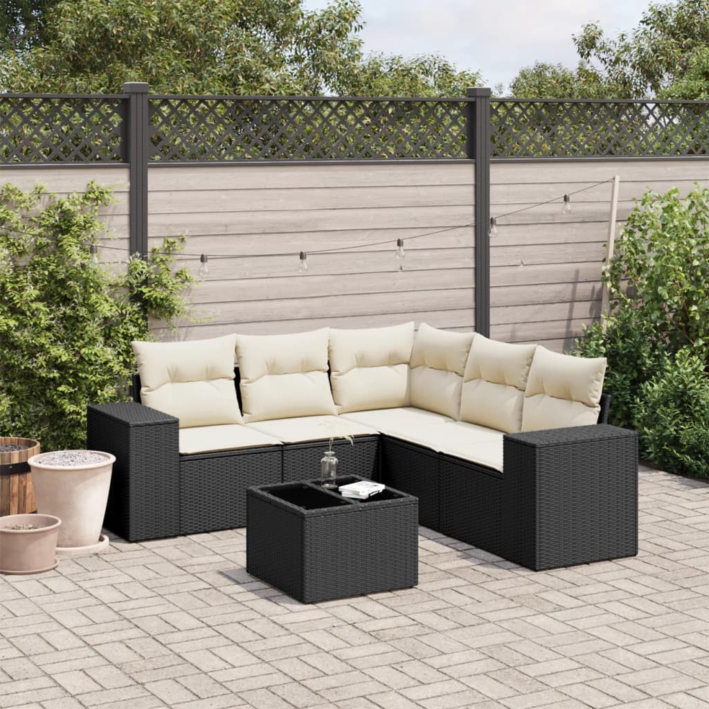 Sofasæt Til Haven 5 Dele Med Hynder Polyrattan - Sort og cremefarvet / Med bord