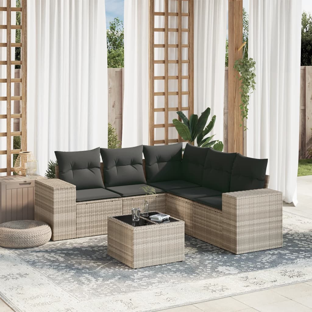 Sofasæt Til Haven 5 Dele Med Hynder Polyrattan - Lysegrå / Med bord