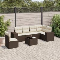 Sofasæt Til Haven 6 Dele Med Hynder Polyrattan – Brun og cremefarvet / Med bord