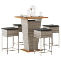 Barsæt Til Haven 5 Dele Med Hynder Polyrattan – 4 / Grå / 80 x 80 x 110 cm