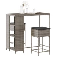 Barsæt Til Haven 3 Dele Med Hynder Polyrattan – 2 / Grå / Rattan