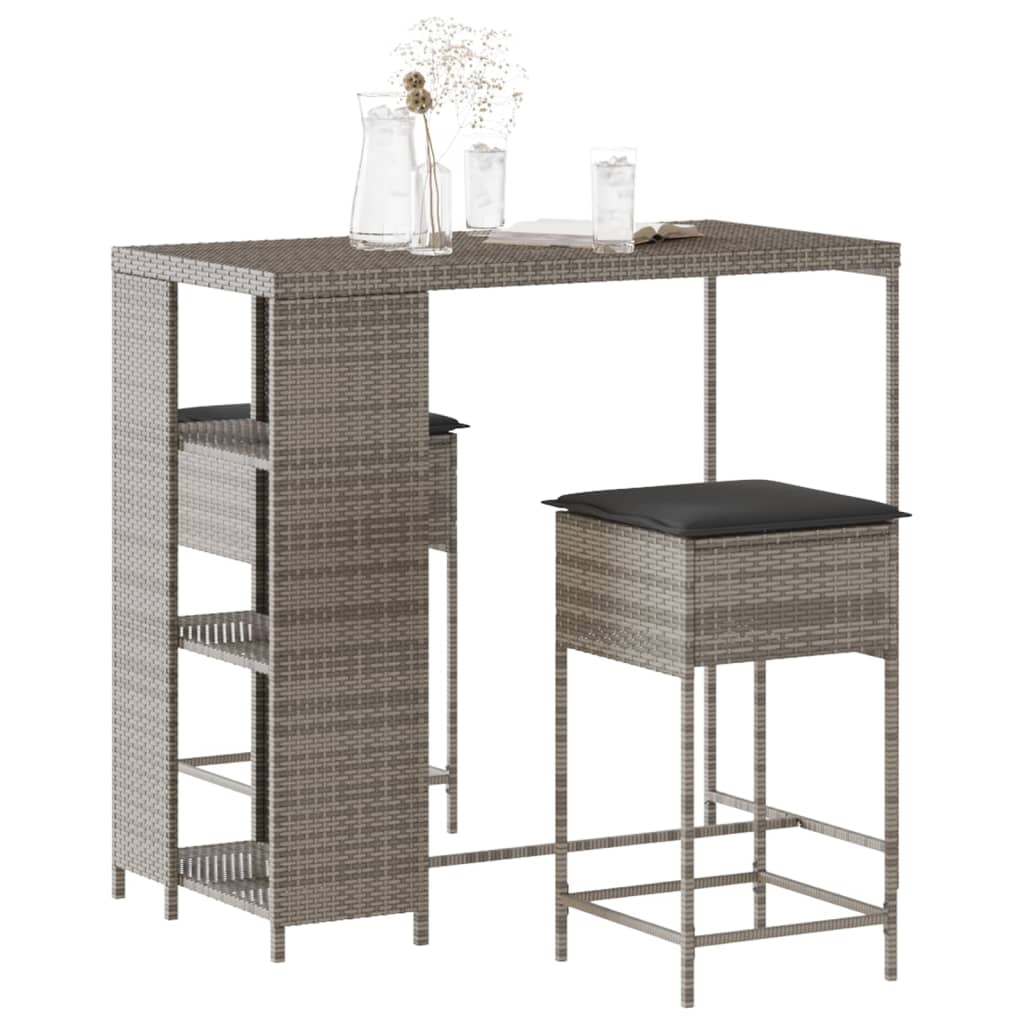 Barsæt Til Haven 3 Dele Med Hynder Polyrattan - 2 / Grå / Rattan