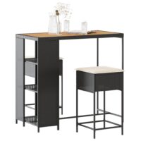 Barsæt Til Haven 3 Dele Med Hynder Polyrattan – 2 / Sort / træ