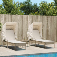 Liggestole Med Baldakiner Og Bord Polyrattan – beige og cremefarvet