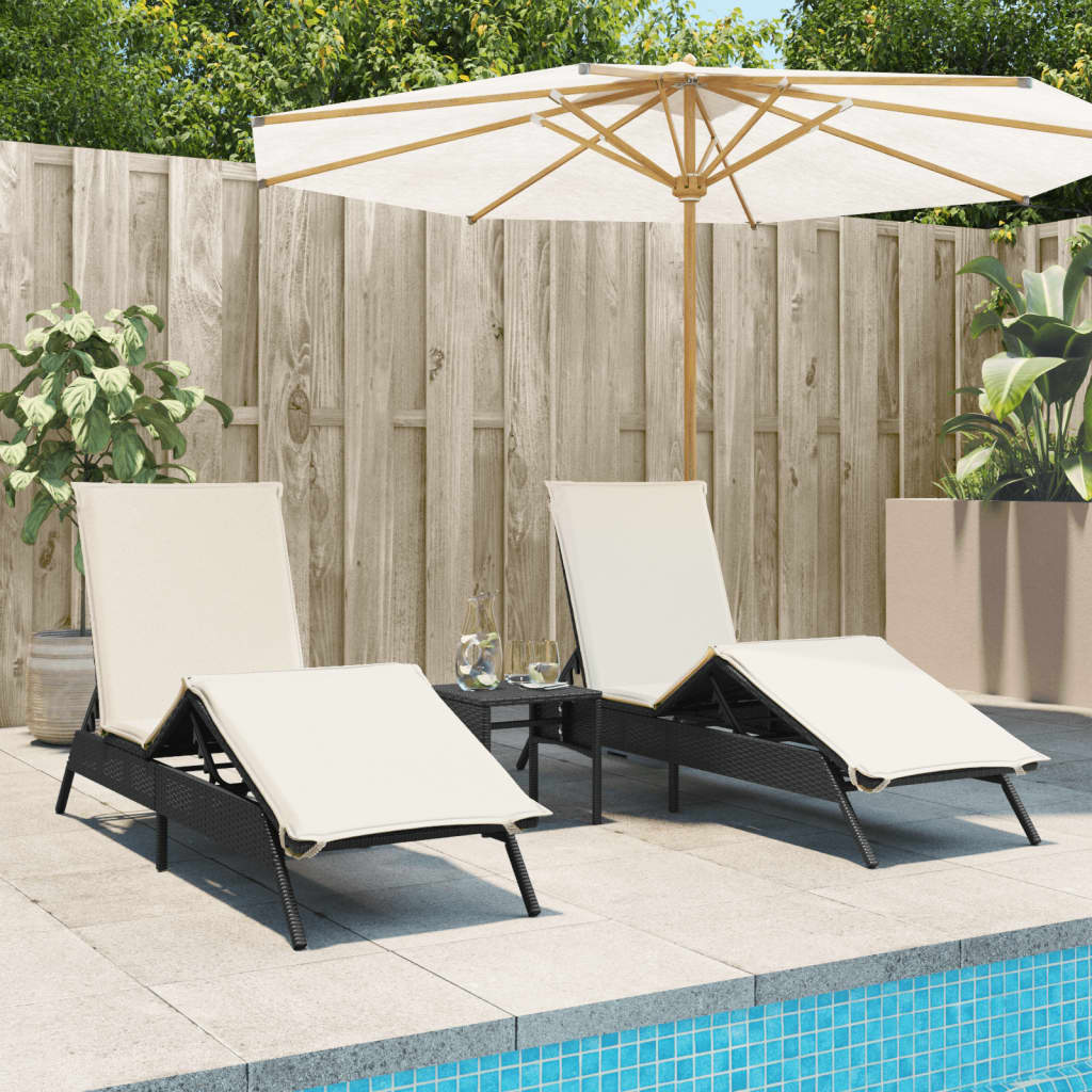 Liggestole Med Hynder Polyrattan - Sort