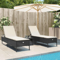 Liggestole Med Hynder Polyrattan – Sort / Vævet design