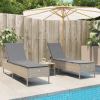 Liggestole Med Hynder Polyrattan – beige og grå / Vævet design