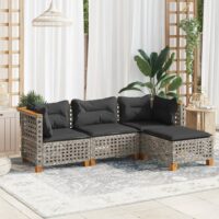 Sofasæt Til Haven 4 Dele Med Hynder Polyrattan – Grå / Vævning i linjer