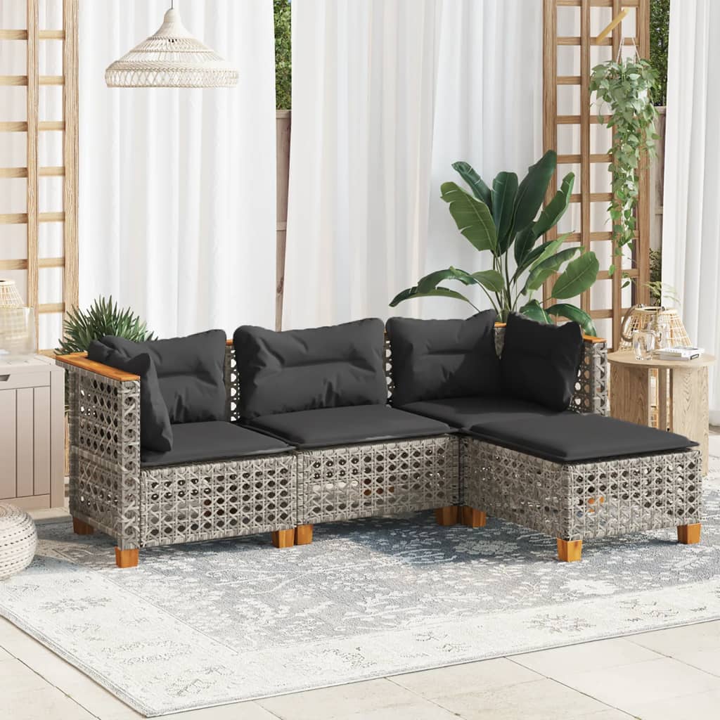 Sofasæt Til Haven 4 Dele Med Hynder Polyrattan - Grå / Vævning i linjer