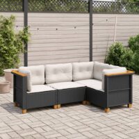 Sofasæt Til Haven 5 Dele Med Hynder Polyrattan Sort – Vævet design / Uden bord