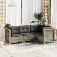 Sofasæt 5 Dele Med Hynder Polyrattan Grå - Vævet design / Uden bord