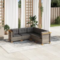 Sofasæt 5 Dele Med Hynder Polyrattan Grå - Vævet design / Uden bord