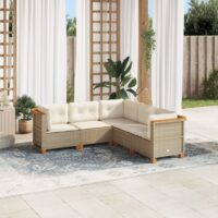 Sofasæt Til Haven 6 Dele Med Hynder Polyrattan Beige – Vævet design / Uden bord
