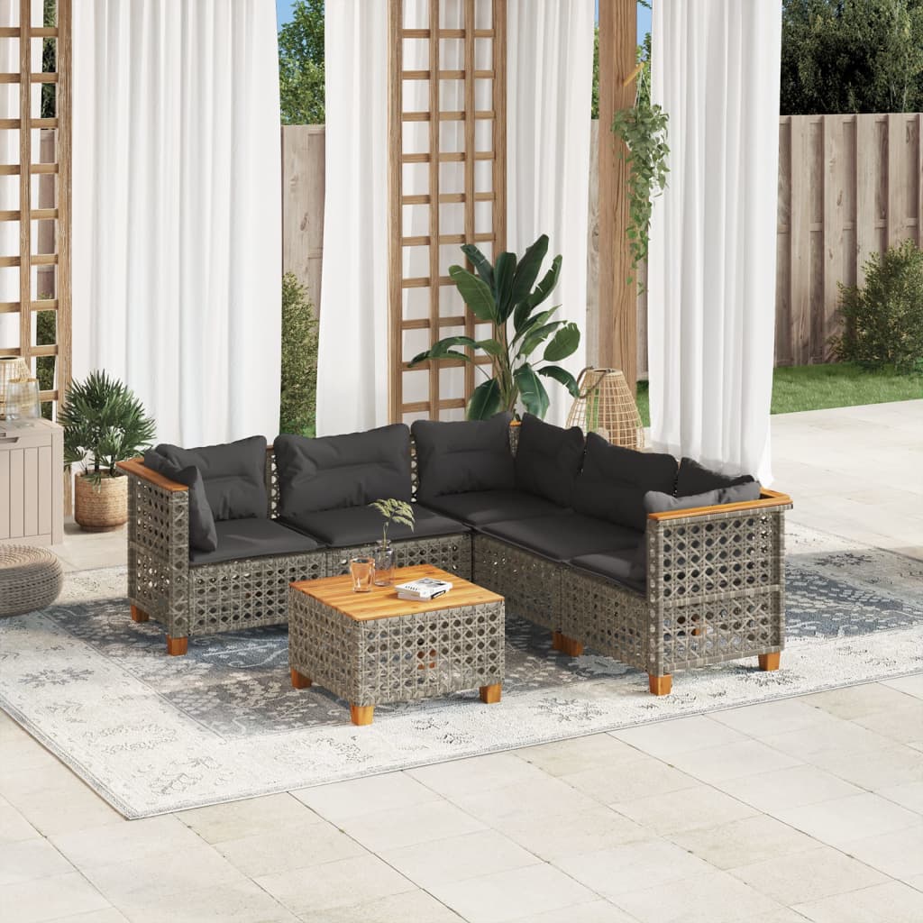 Sofasæt 5 Dele Med Hynder Polyrattan Grå - hulvævning / Med bord