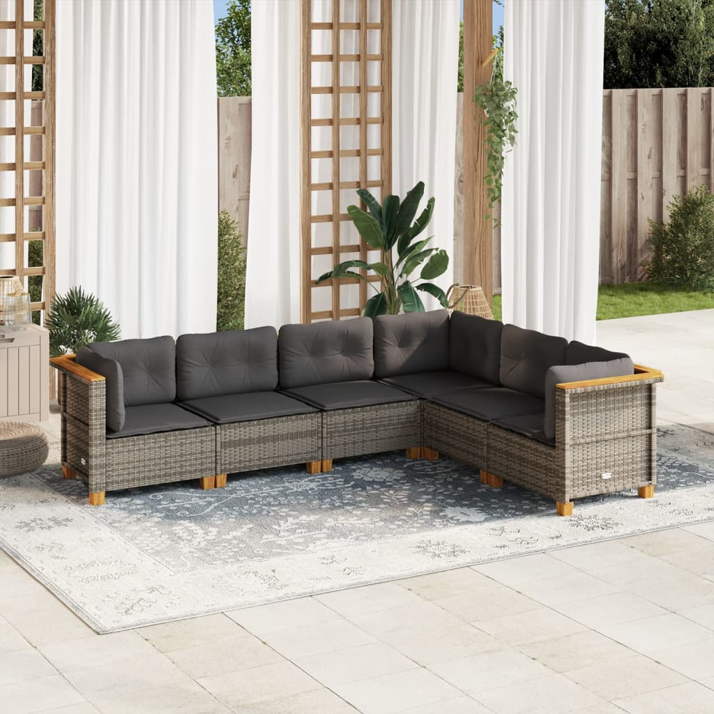 Sofasæt Til Haven 6 Dele Med Hynder Polyrattan Grå - Vævet design / Uden bord