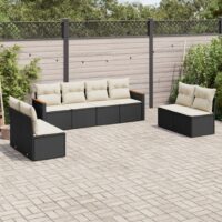 Sofasæt Til Haven 8 Dele Med Hynder Polyrattan – Sort og cremefarvet / Uden bord