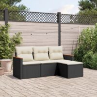Sofasæt Til Haven 5 Dele Med Hynder Polyrattan – Sort og cremefarvet / Uden bord