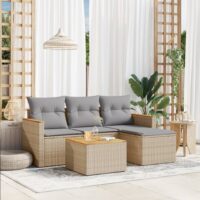 Sofasæt Til Haven 5 Dele Med Hynder Polyrattan – beige og grå / Med bord