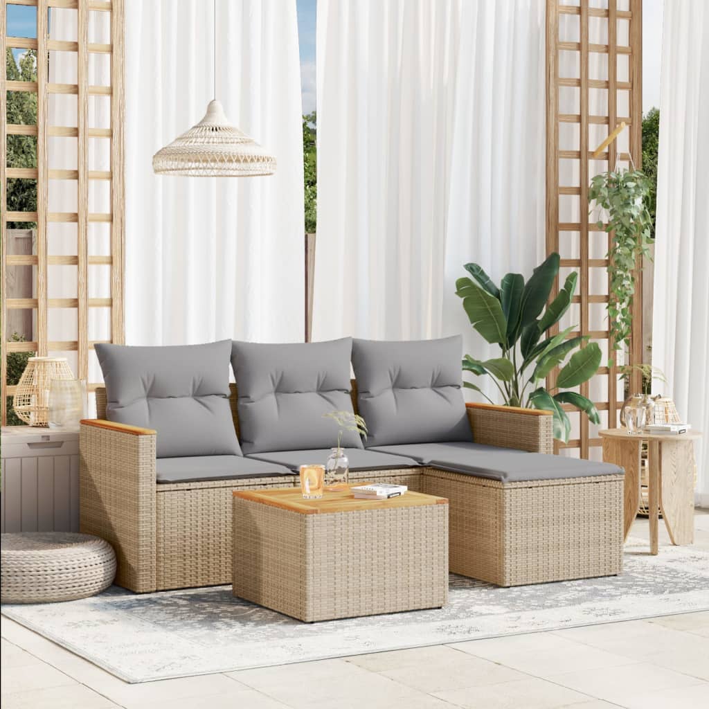 Sofasæt Til Haven 5 Dele Med Hynder Polyrattan - beige og grå / Med bord