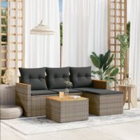 Sofasæt Til Haven 5 Dele Med Hynder Polyrattan – Grå / Med bord