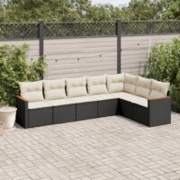 Sofasæt Til Haven 7 Dele Med Hynder Polyrattan – Sort og cremefarvet / Uden bord