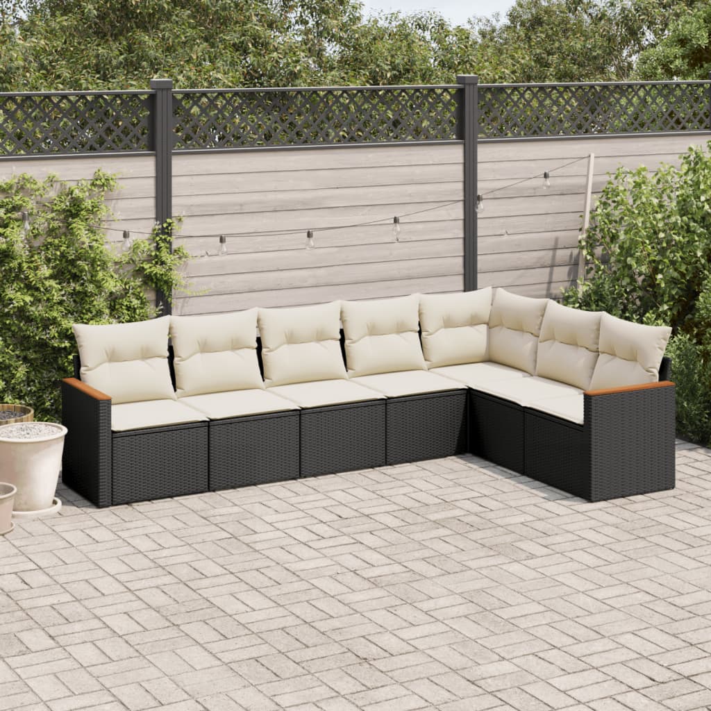 Sofasæt Til Haven 7 Dele Med Hynder Polyrattan - Sort og cremefarvet / Uden bord