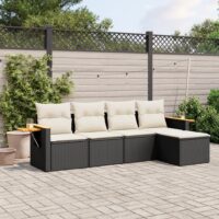 Sofasæt Til Haven 5 Dele Med Hynder Polyrattan – Sort og cremefarvet / Uden bord