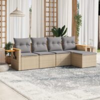 Sofasæt Til Haven 5 Dele Med Hynder Polyrattan – beige og grå / Uden bord