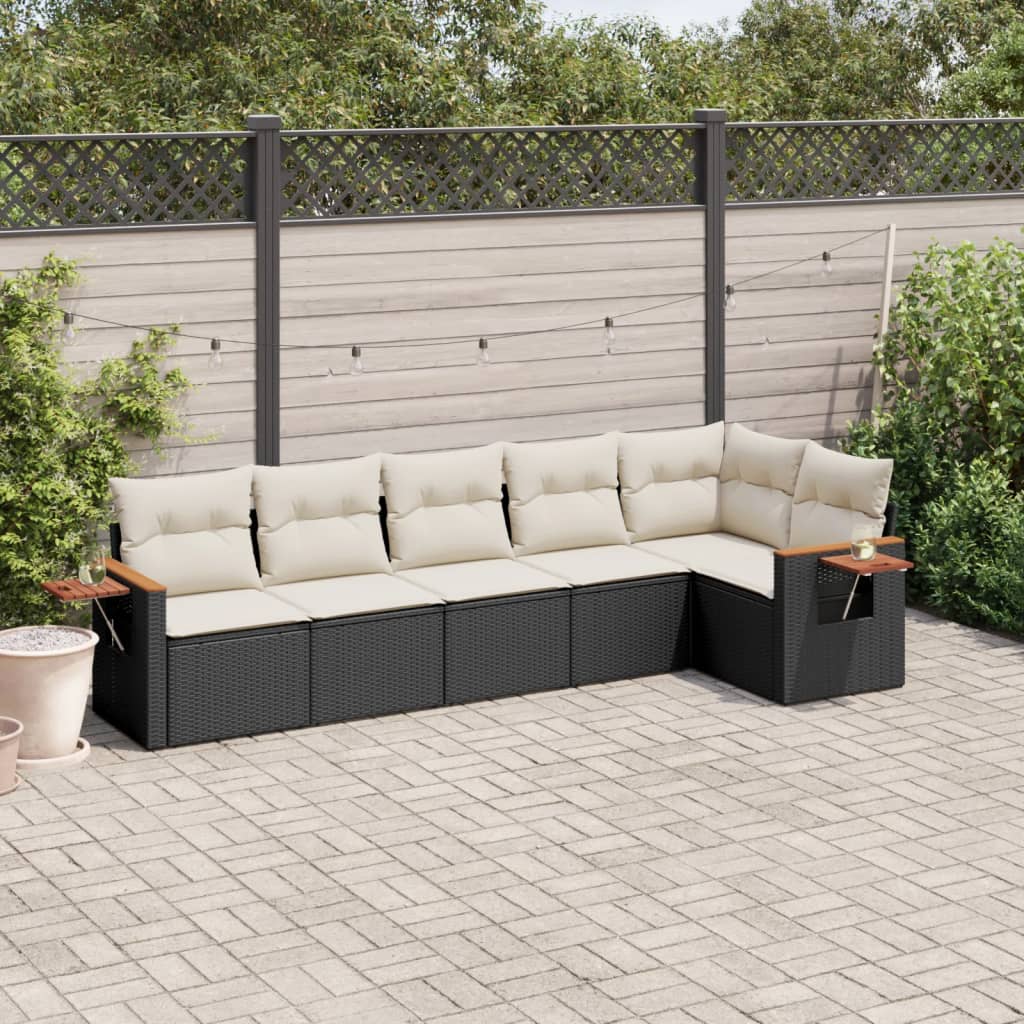 Sofasæt Til Haven 6 Dele Med Hynder Polyrattan - Sort og cremefarvet / Uden bord