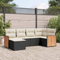 Sofasæt Til Haven 6 Dele Med Hynder Polyrattan – Sort og cremefarvet / Uden bord