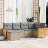 Sofasæt Til Haven 6 Dele Med Hynder Polyrattan – beige og grå / Uden bord