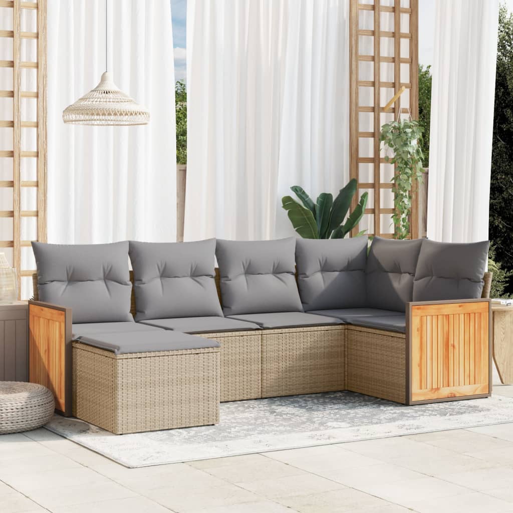 Sofasæt Til Haven 6 Dele Med Hynder Polyrattan - beige og grå / Uden bord