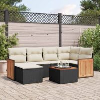 Sofasæt Til Haven 6 Dele Med Hynder Polyrattan – Sort og cremefarvet / Med bord