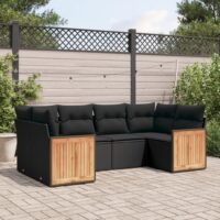 Sofasæt Til Haven 6 Dele Med Hynder Polyrattan – Sort