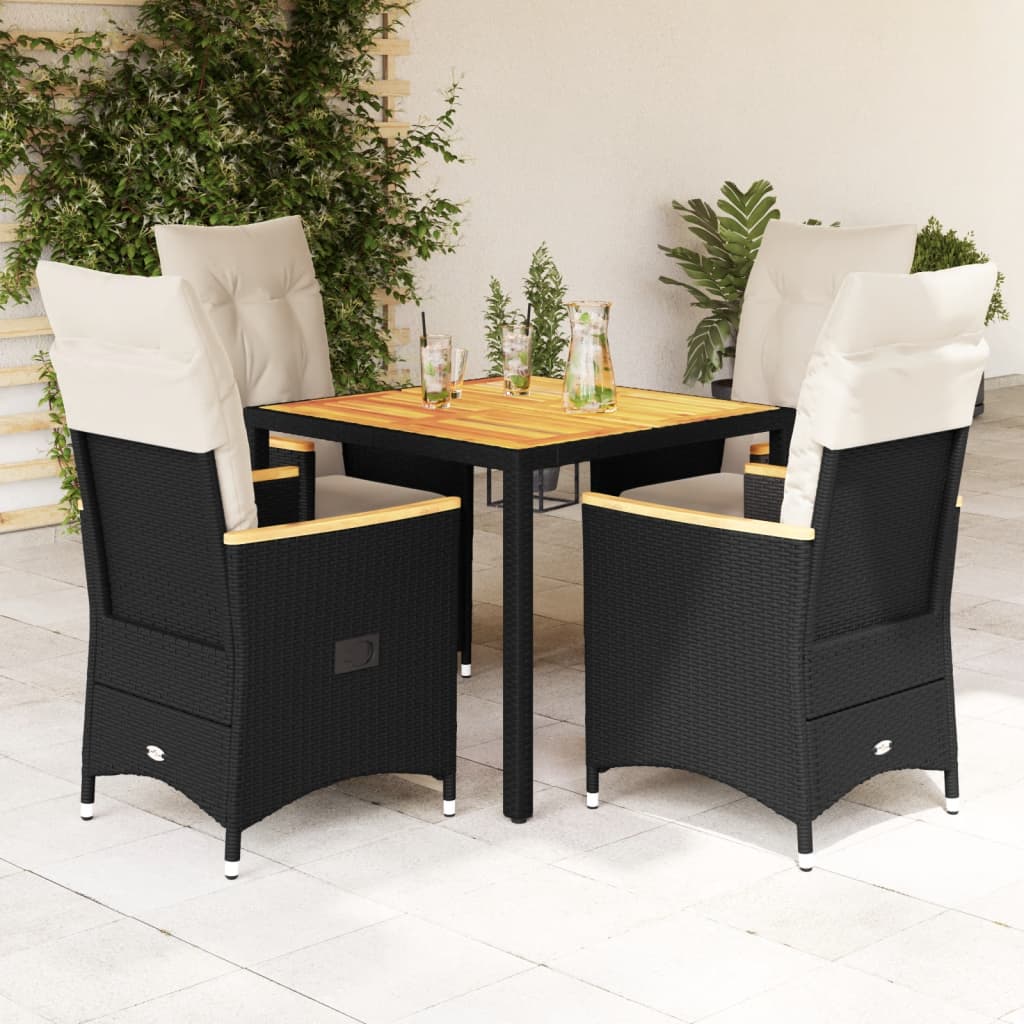 Spisebordssæt Til Haven 5 Dele Med Hynder Polyrattan - 4 / pe rattan / 90 x 90 x 75 cm