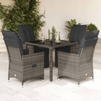 Bistrosæt Til Haven 5 Dele Med Hynder Polyrattan – 4 / Glas / 90 x 90 x 75 cm
