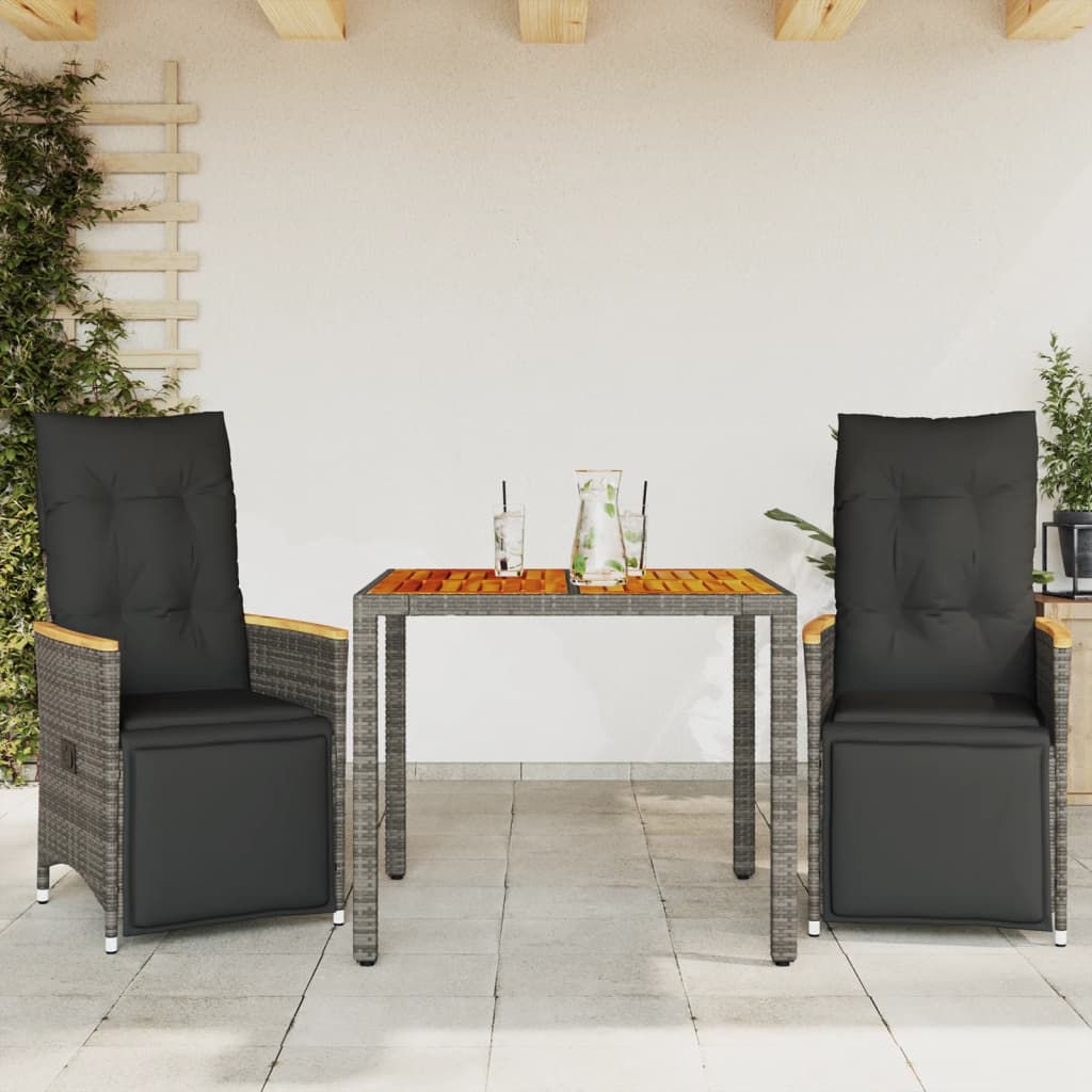 Bistrosæt Til Haven Med Hynder Polyrattan - Grå / 2-personers / 90 x 90 x 75 cm