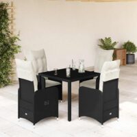 Bistrosæt Til Haven 5 Dele Med Hynder Polyrattan – 4 / Med fodskammel / 90 x 90 x 75 cm