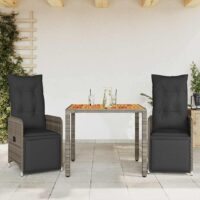 Bistrosæt Til Haven 9 Dele Med Hynder Polyrattan – 2 / træ / 90 x 90 x 75 cm