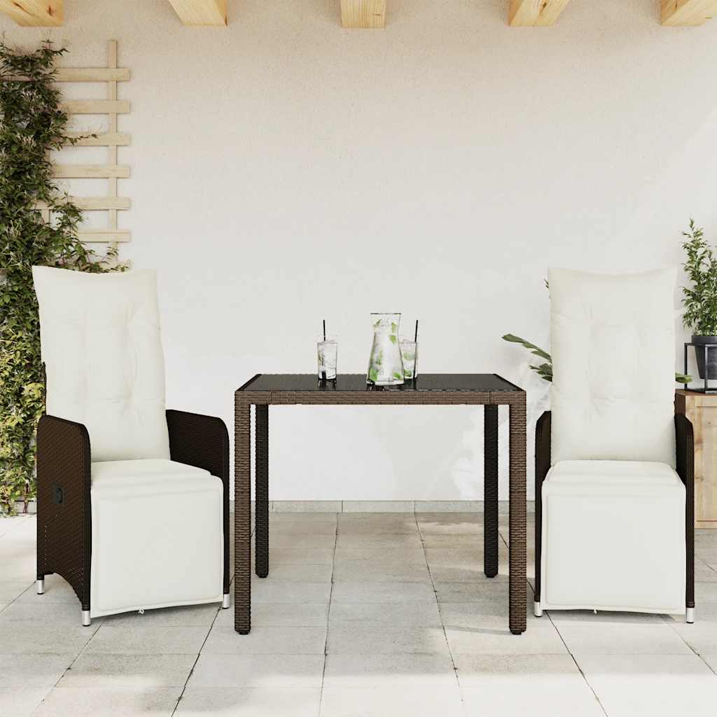 Bistrosæt Til Haven 3 Dele Med Hynder Polyrattan - 2 / 90 x 90 x 75 cm