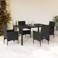 Spisebordssæt Til Haven 7dele Med Hynder Polyrattan Og Glas – 4 / Sort og cremefarvet / 150 x 90 x 75 cm