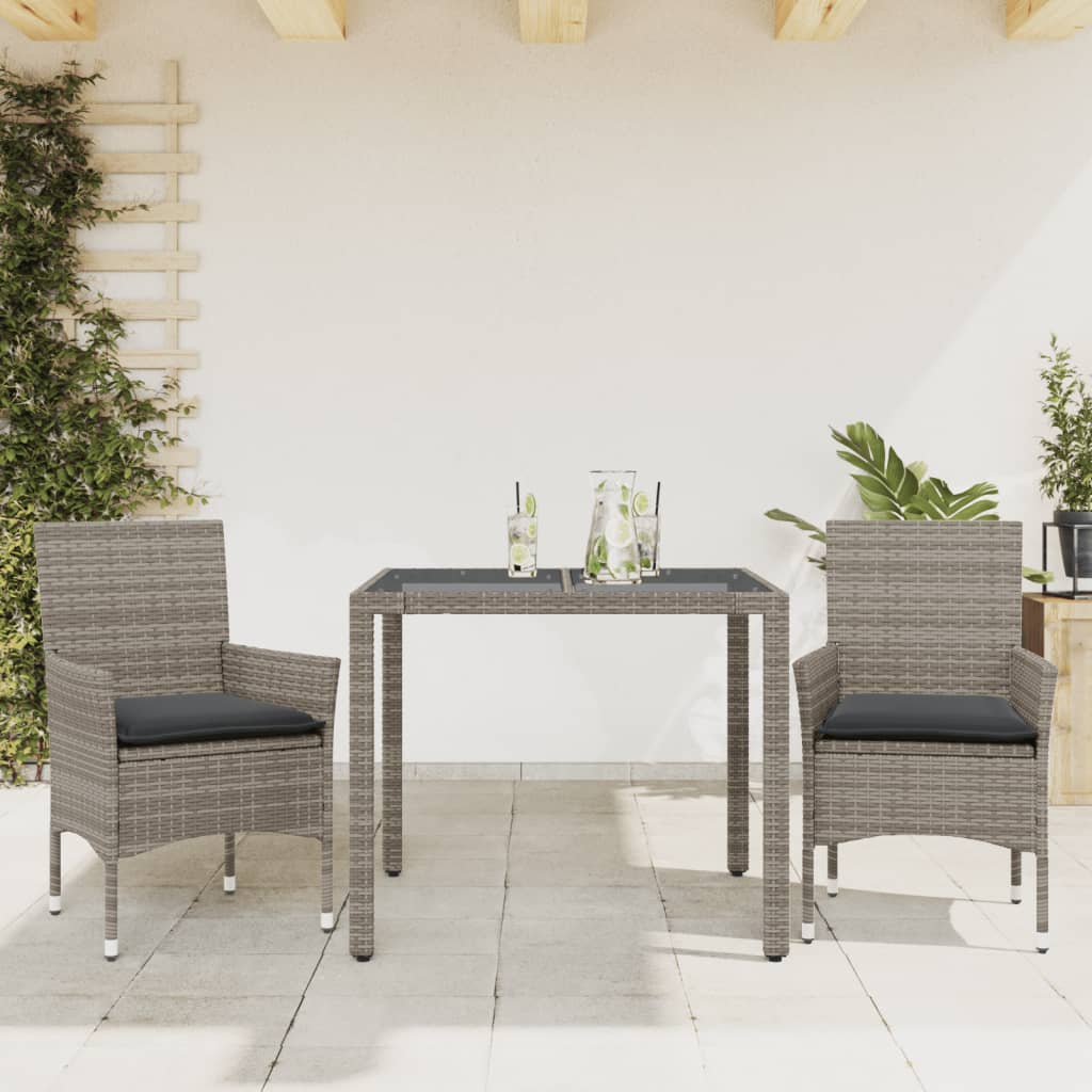 Spisebordssæt Til Haven 7dele Med Hynder Polyrattan Og Glas - 2 / Grå / 90 x 90 x 75 cm