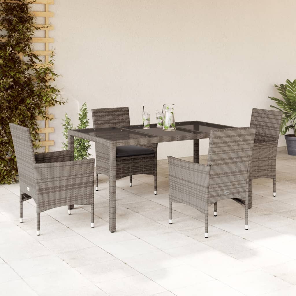 Spisebordssæt Til Haven 7dele Med Hynder Polyrattan Og Glas - 4 / Grå / 150 x 90 x 75 cm