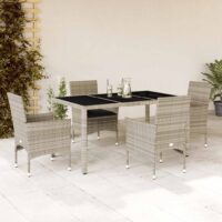 Spisebordssæt Til Haven 7dele Med Hynder Polyrattan Og Glas – 4 / Lysegrå / 150 x 90 x 75 cm