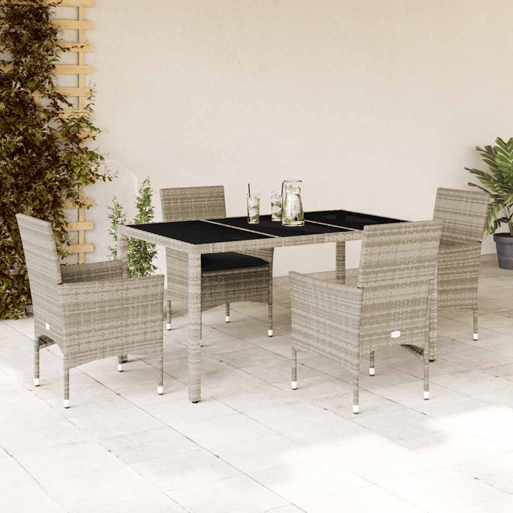 Spisebordssæt Til Haven 7dele Med Hynder Polyrattan Og Glas - 4 / Lysegrå / 150 x 90 x 75 cm
