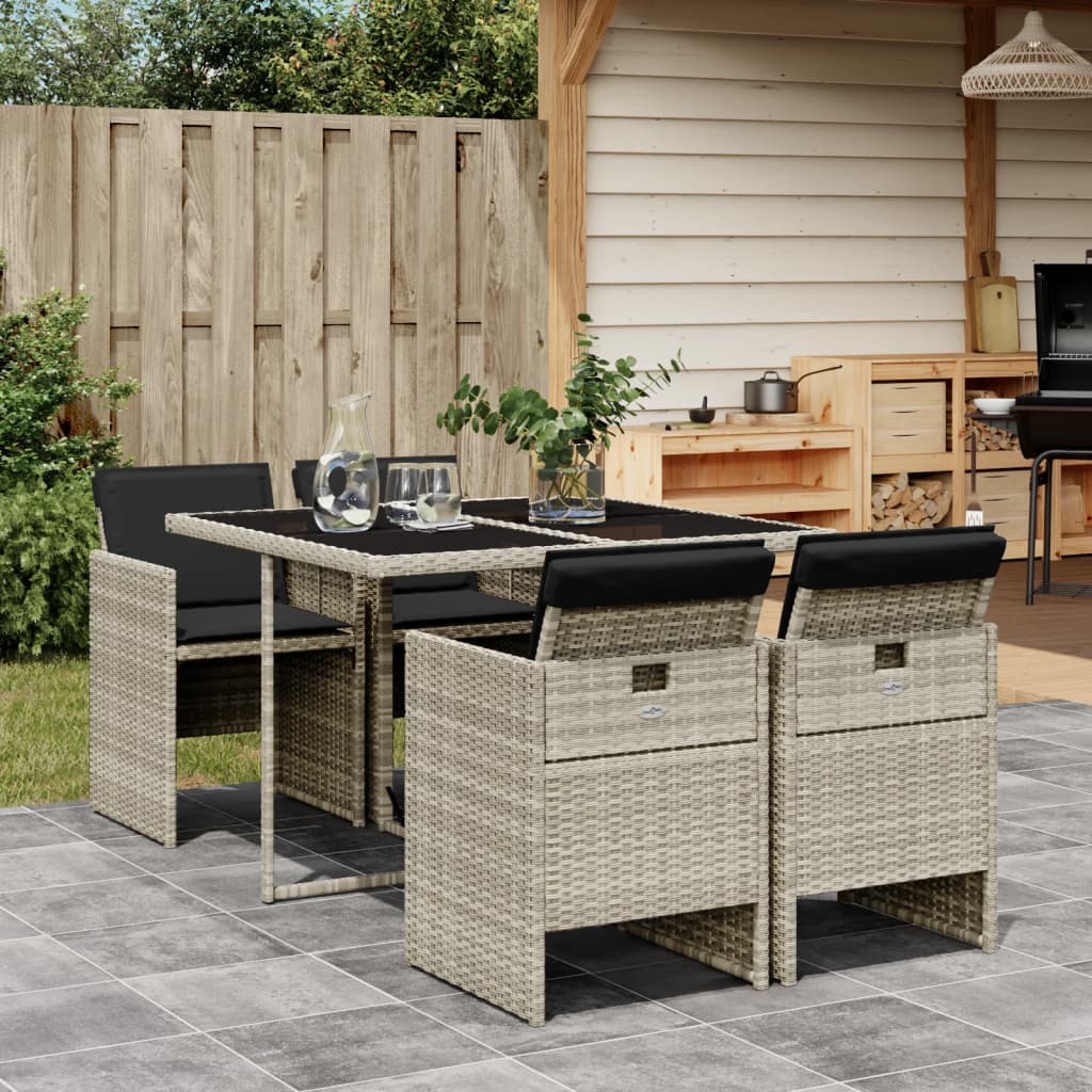 Spisebordssæt Til Haven 5 Dele Med Hynder Polyrattan - 4 / Lysegrå / Glas
