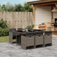 Spisebordssæt Til Haven 5 Dele Med Hynder Polyrattan – 6 / Grå / Glas