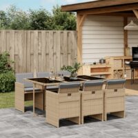 Spisebordssæt Til Haven 5 Dele Med Hynder Polyrattan – 6 / Blandet beige / Glas