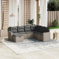 Havesofasæt 8 Dele Med Hynder Polyrattan - Grå / Uden bord