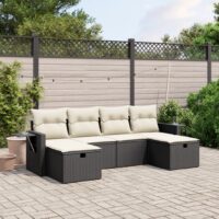 Sofasæt Til Haven 6 Dele Med Hynder Polyrattan – Sort og cremefarvet / Uden opbevaring